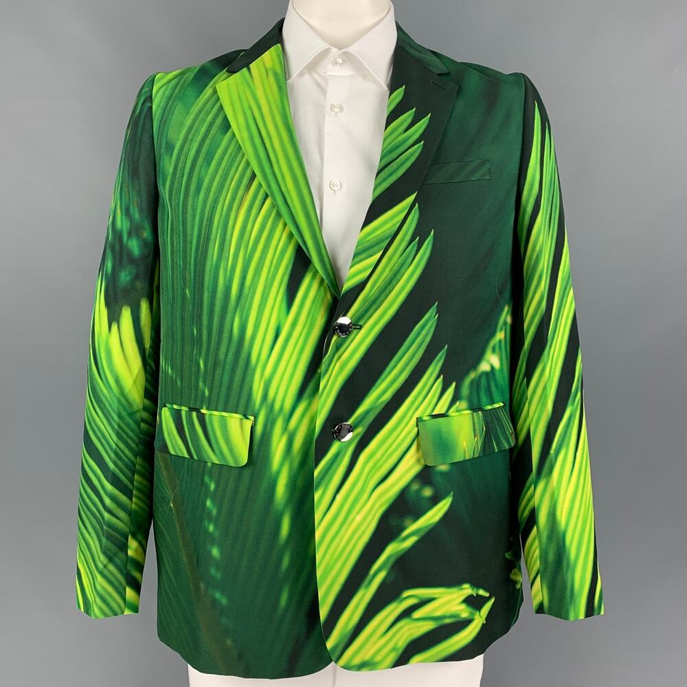 FUMITO GANRYU Size 44 Green Yellow Print Notch Lapel Sport Coat